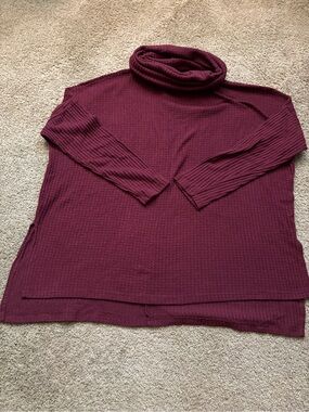 Zenana Outfitters Burgundy Waffle Knit Cowl Neck Sweater